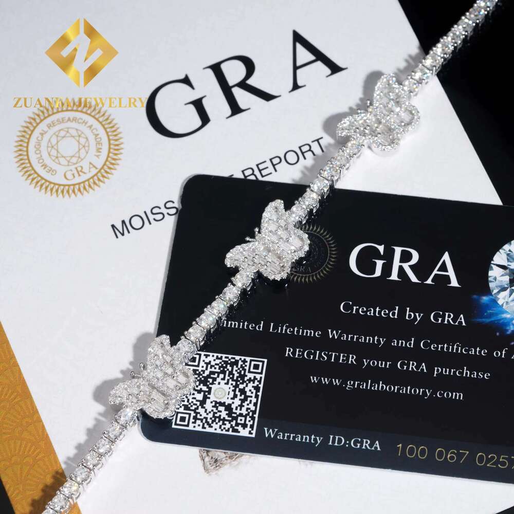 Dia Tester Pure Sier Hip-Hop Jewelry Butterfly VVS Silica Tennis Bracelet