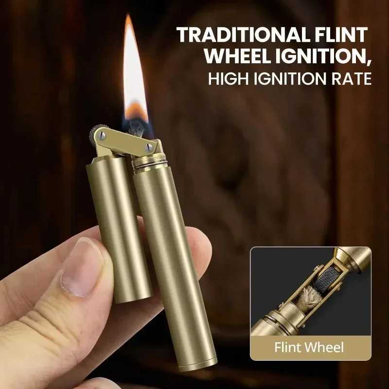 e Copper Trench Lighter Vintage Refillable Windproof Corosene Lighter Unique Shape Cigarette Lighter Gifts for Men Smoking Y250210