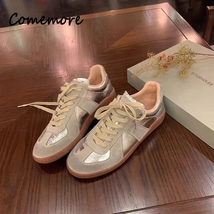 Designer Outdoor Casual Leather Sports Shoes Sier Lace Up Sports Flat Shoes Women's Anti Slip Breathable Tennis Running Shoes Basket Women's