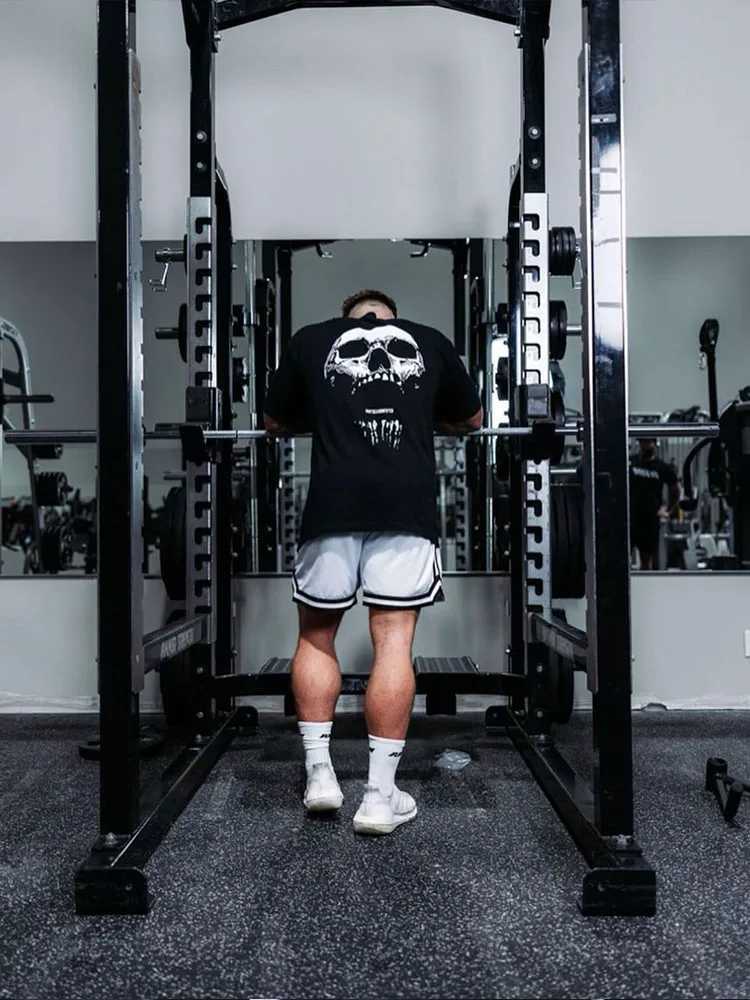 New Gym Fitness T-shirt Loose Oversized Cotton Men Short Sleeves Bodybuilding Sports Tees Summer Training Workout Jogging Tops W250211