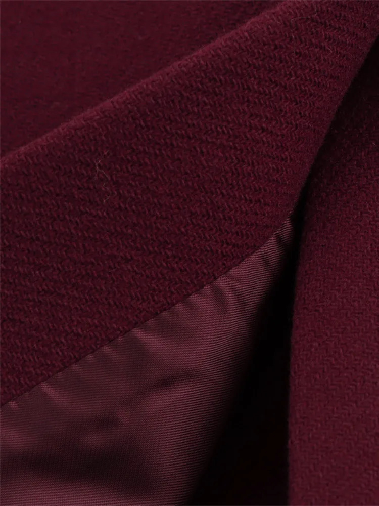 EAM Wine Big Size Casual Woolen Coat Lapel Long Sleeve Double Breasted Women Jacket Fashion Autumn Winter2024 30A2587 250109Z