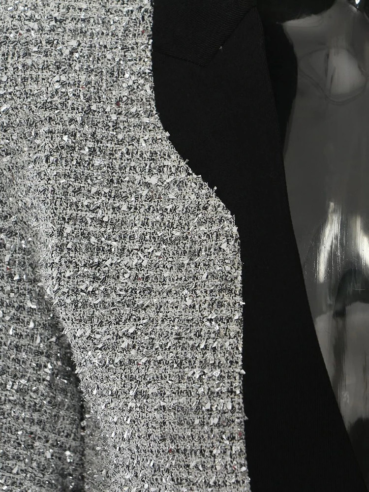 EAM Women Black Irregular Colorblock Elegant Blazer Lapel Long Sleeve Jacket Fashion Spring Autumn 1DH7642 250106