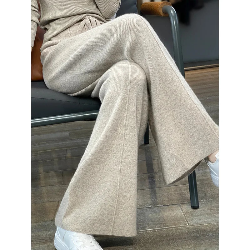 100% Pure Wool Womens High Waisted Wide Leg Autumn Winter Casual Loose Fitting Fashion Korean Cashmere Pants 2 Z260314