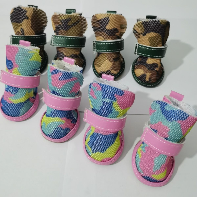 Summer Dog Shoes Mesh Magic Tape Camouflage Color Soft Sole Anti Slip Breathable Fashionable Pet , French Bulldog, Pomeranian Small And Medium-sized D