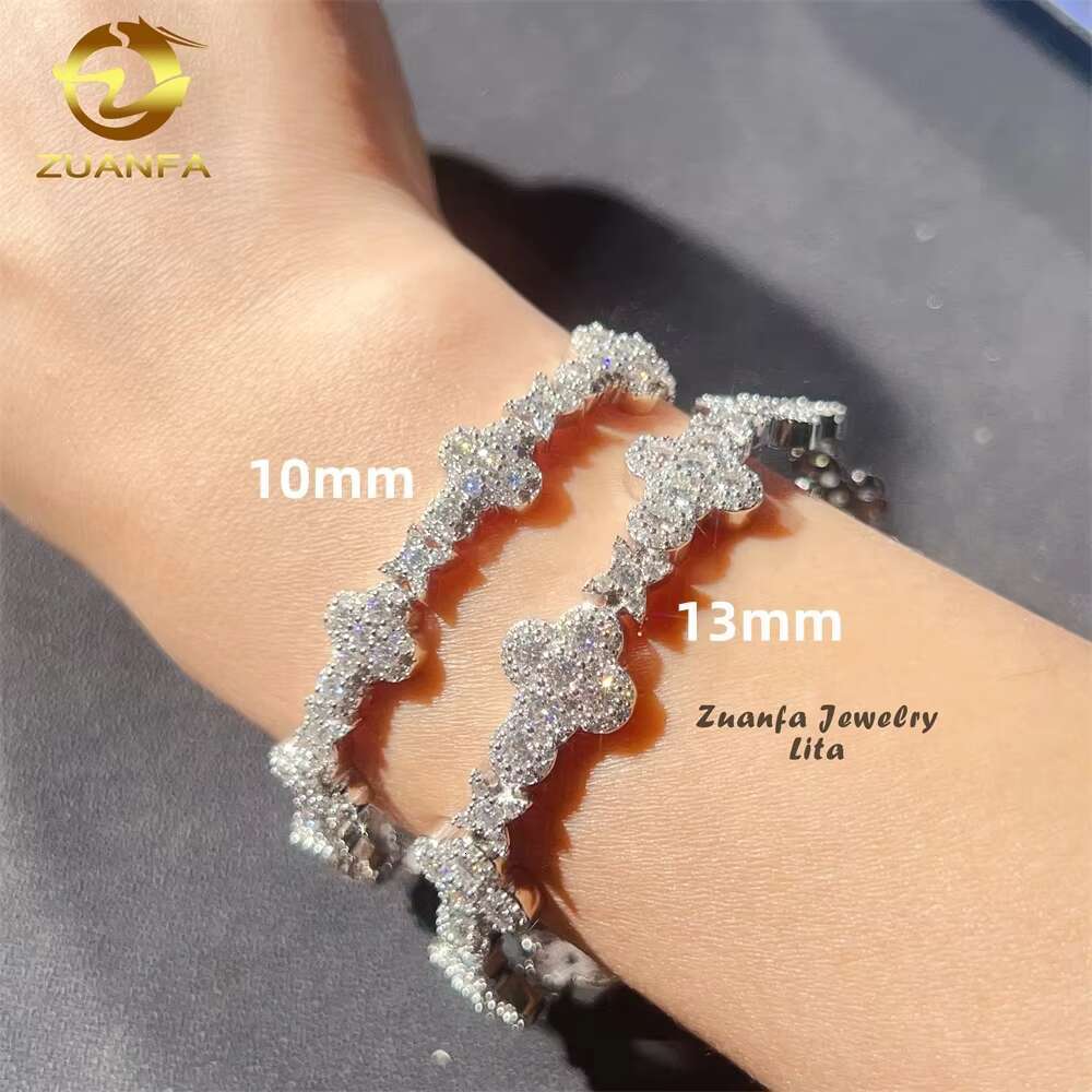 Iced Out Jewelry 10Mm 13Mm Sterg Sier GRA Certificate Dia Moissanite Cuban K Chain Cross Bracelet