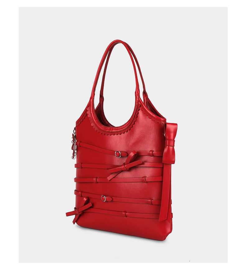 Women's Bags Designer's original SK2 bow tie strap handbag, women's red tote bag, large capacity commuting armpit shoulder bag