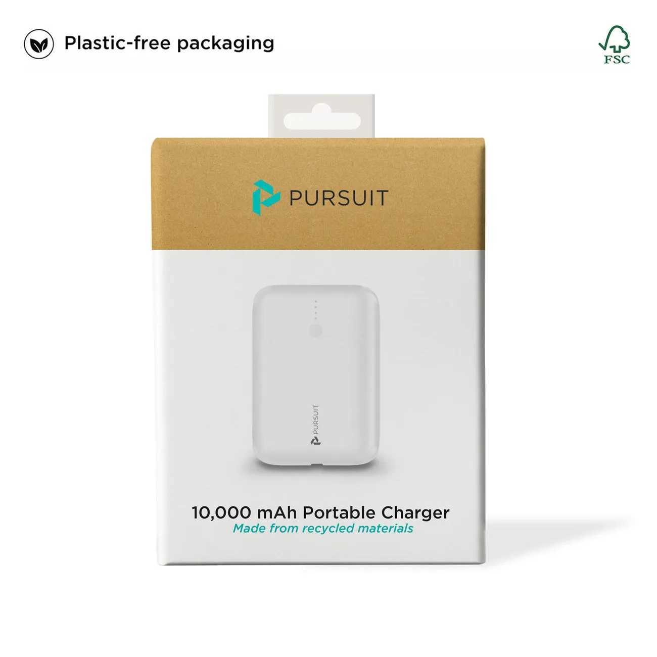 PURSUIT 10000mAh tra-Cpact Power Bank with USB-C PD and USB-A Recycled Plastic Housing and Plastic- Packaging Z250208