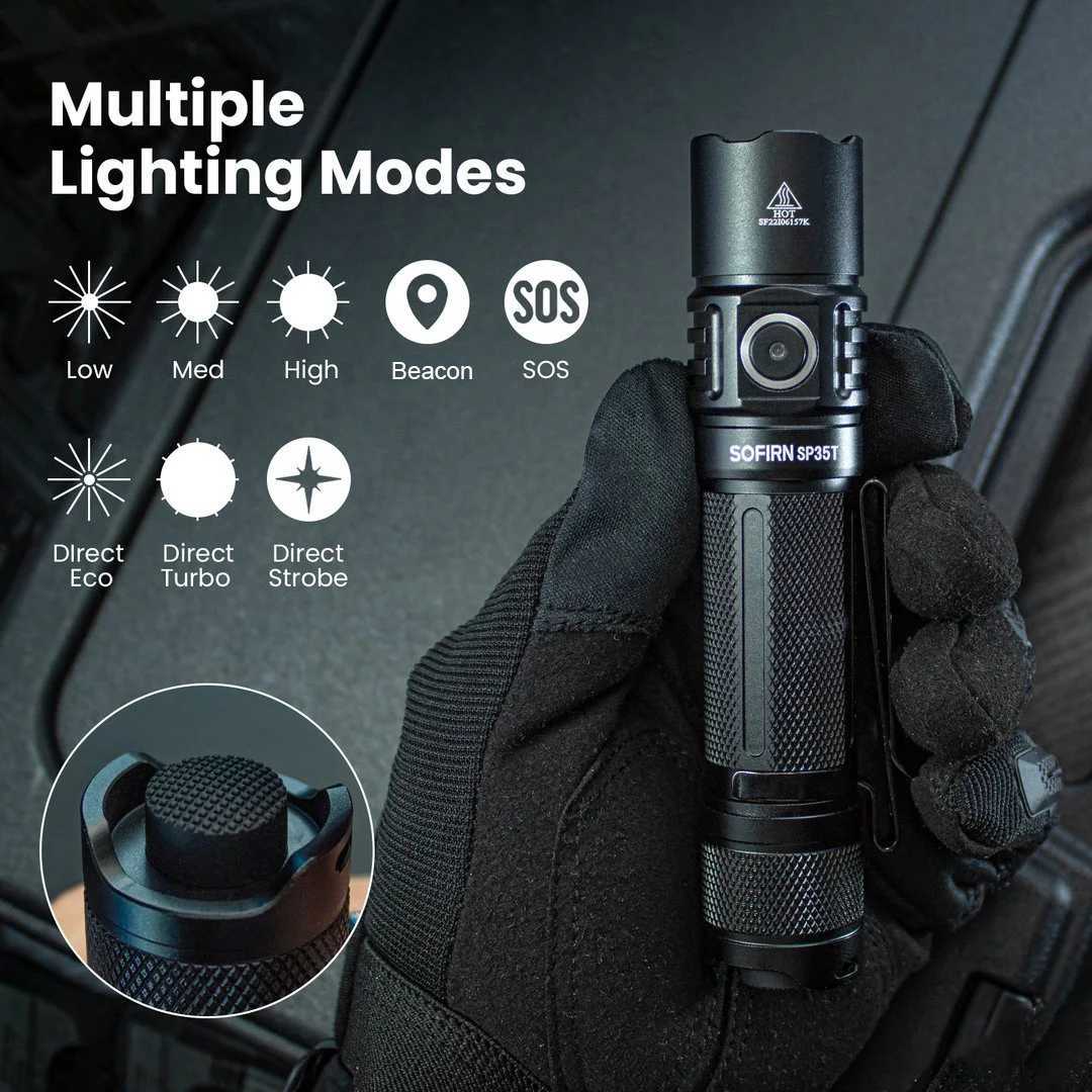 Sofirn SP35T 3800lm tactical 21700 flashlight power LED light USB C rechargeable flashlight with dual switch power indicator ATR Z250325