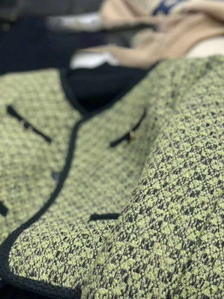 Spring Autumn Women Jacket Tweed Blazer Wool Vintage Korean Chic Short Coat Green Office Lady Clothing Women Coats Clothes 250210