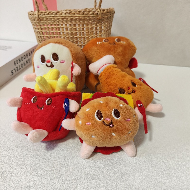 Cute Plush Burger Fries Keychain - Toy Accessory for Bags