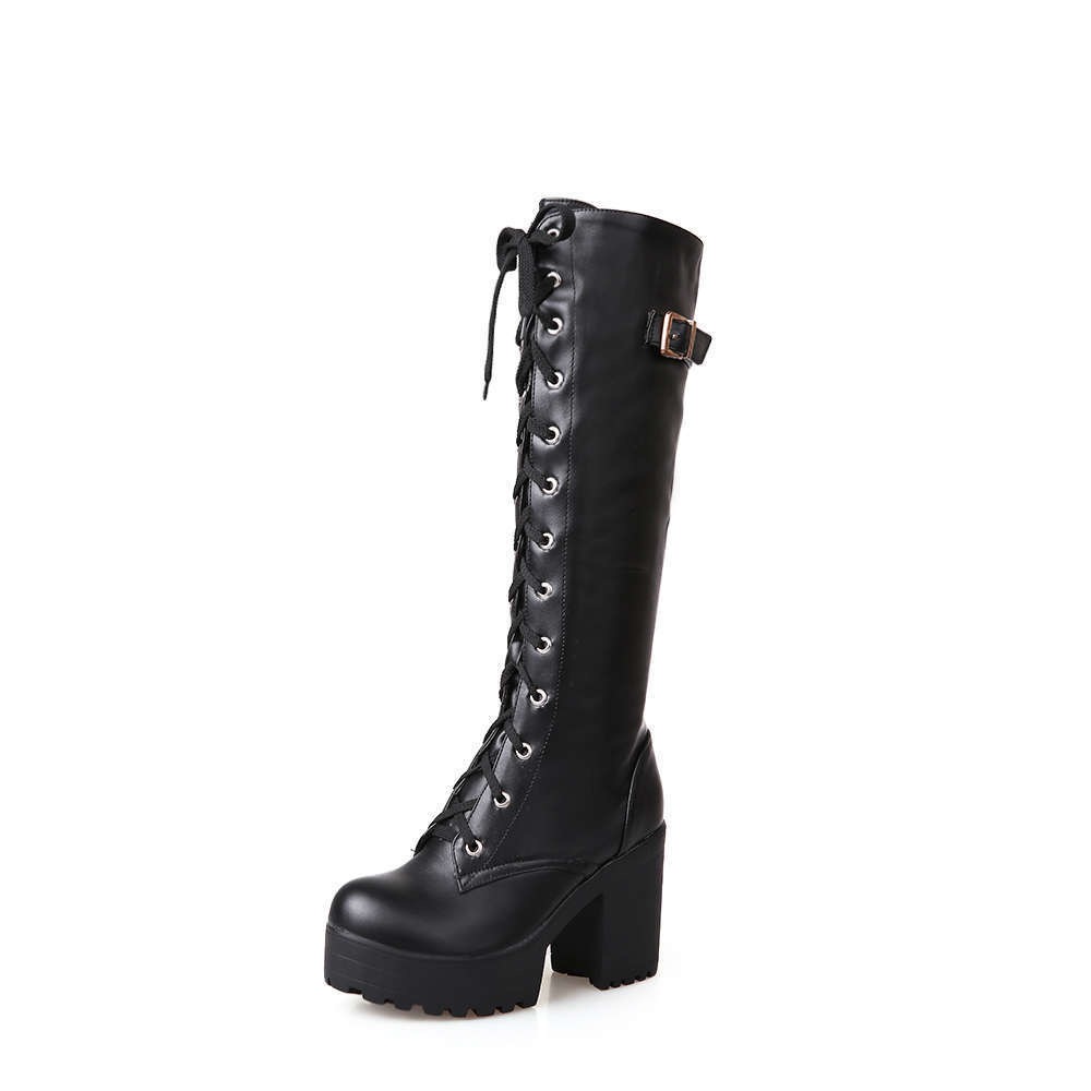 Boots High Quality Sexy Winter Boot Thigh Lace Up Knee Corium Women Heels Retro Knight 230818
