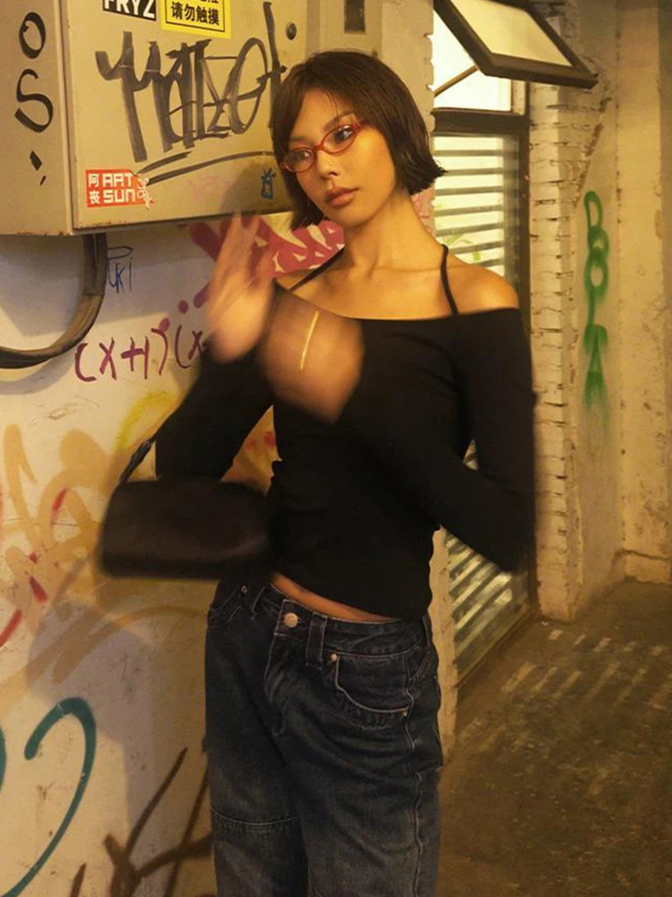 y2k Long Sleeve Black Retro Autumn Slim Tight EGirl Wearing Sleeves Base Clothes roupas 250114