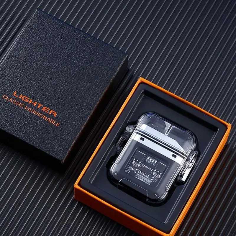 Transparent Dual Arc Plasma Waterproof Lighter Watch Rechargeable USB Flashlight Flameless Windproof Lighter for Outdoor CampingT250211
