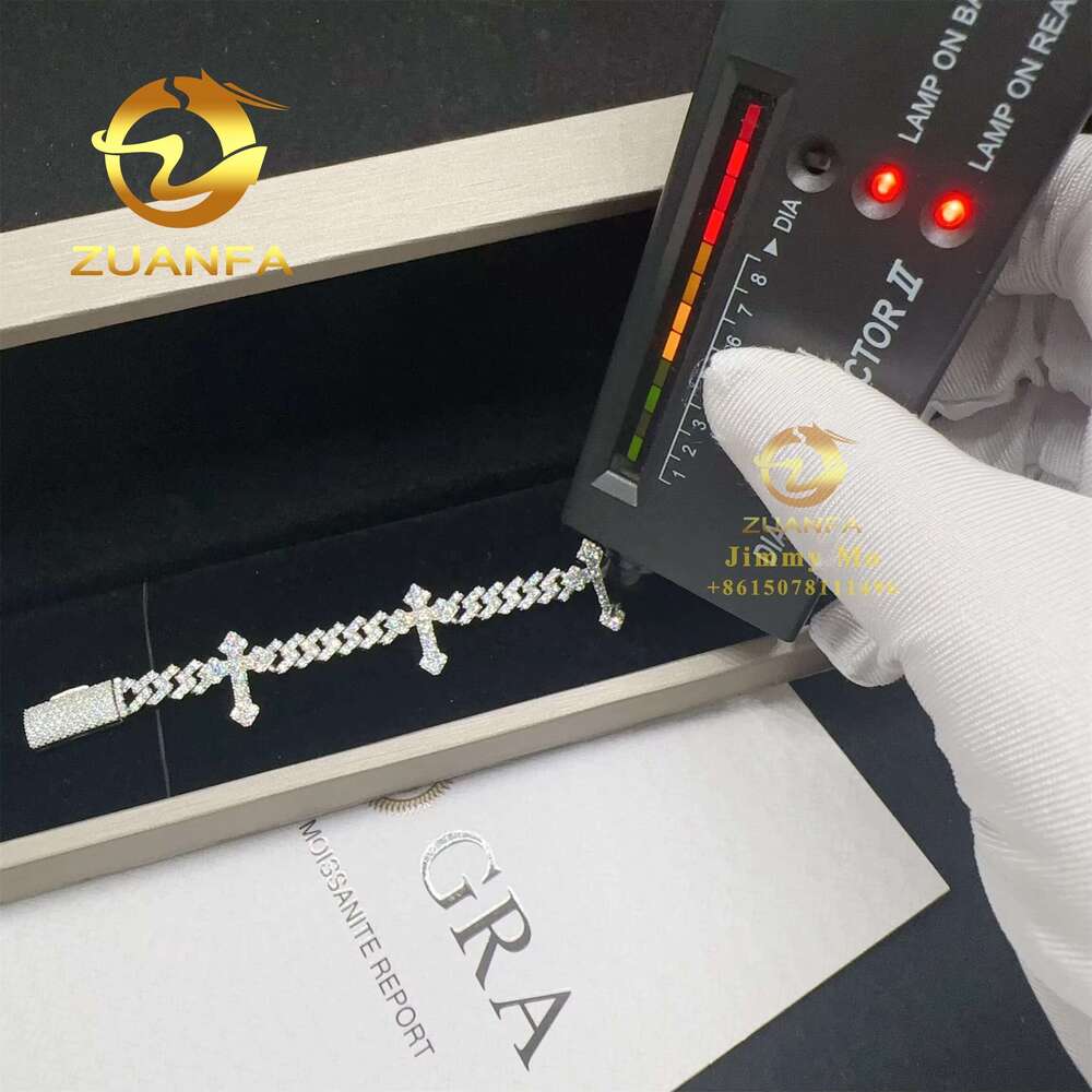 Rapper Jewelry Iced Out Cross Design Moissanite Chain 6Mm Hip Hop Sier Cuban K Bracelet