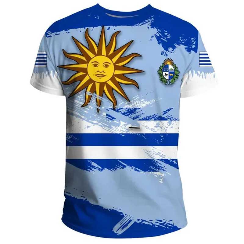 3D The RepublicOf Uruguay Flag Map Print T Shirt Uruguay Coat Of Arms Graphic T-shirts Vintage Short Sleeves Mens Clothing Tops W250211