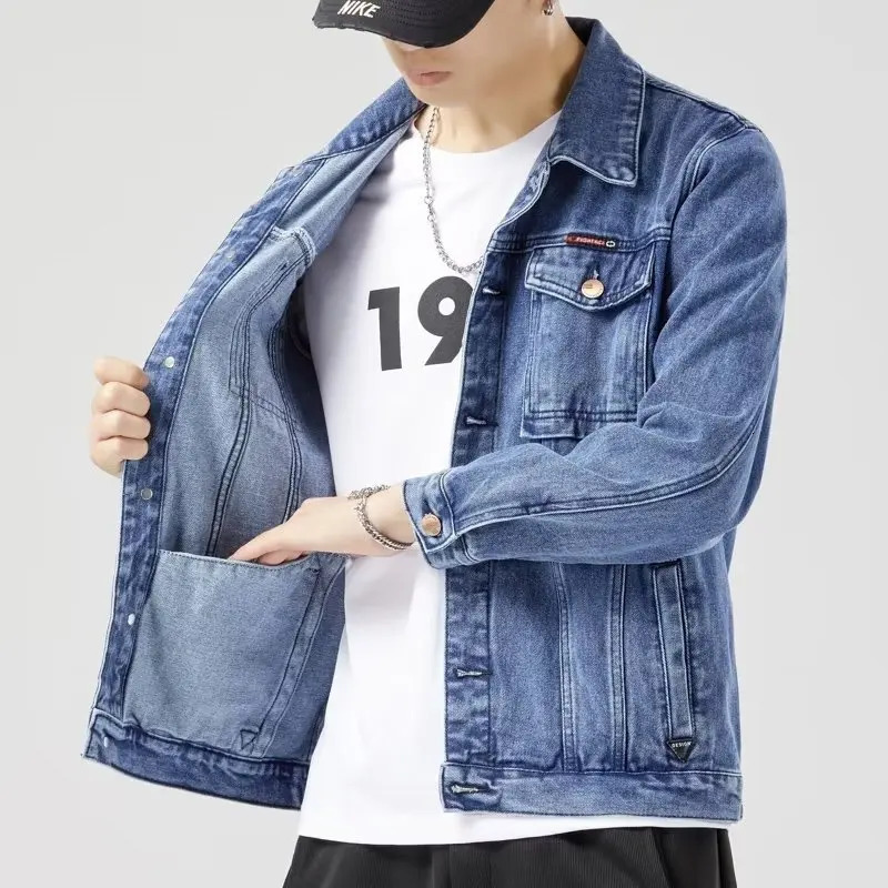 Denim Jacket Men Fashion Motorcycle Jeans Jackets Mens Causal Oversized Cotton Casual Black Blue Man Outerwear Coat 250210Z