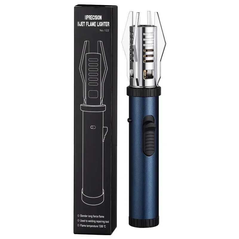 Butane Gas Lighter 360 Use Metal Outdoor BBQ Torch Gas Lighters for Kitchen Candle Use Windproof Lighter Welding Cigar ToolT250211