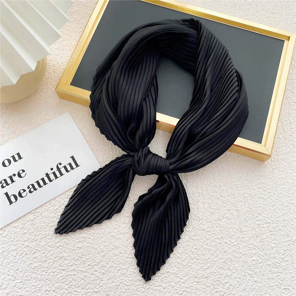 70cm Satin Neckerchief Square Silk Scarf Wrap Pleated Scarf Decorative Headscarf Crinkled Scarves Bandana Handkerchief 250110