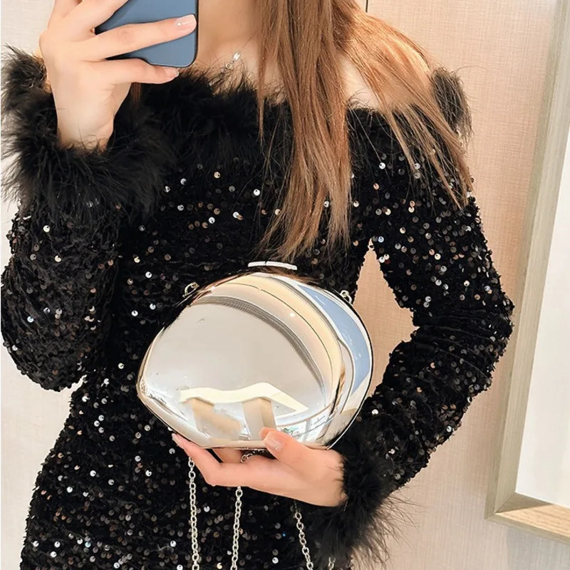 Smooth Mirror Acrylic Egg Shape Clutch Bag Women er Evening Party Cute Purse Shell Handbag Quality Metal Style 250207