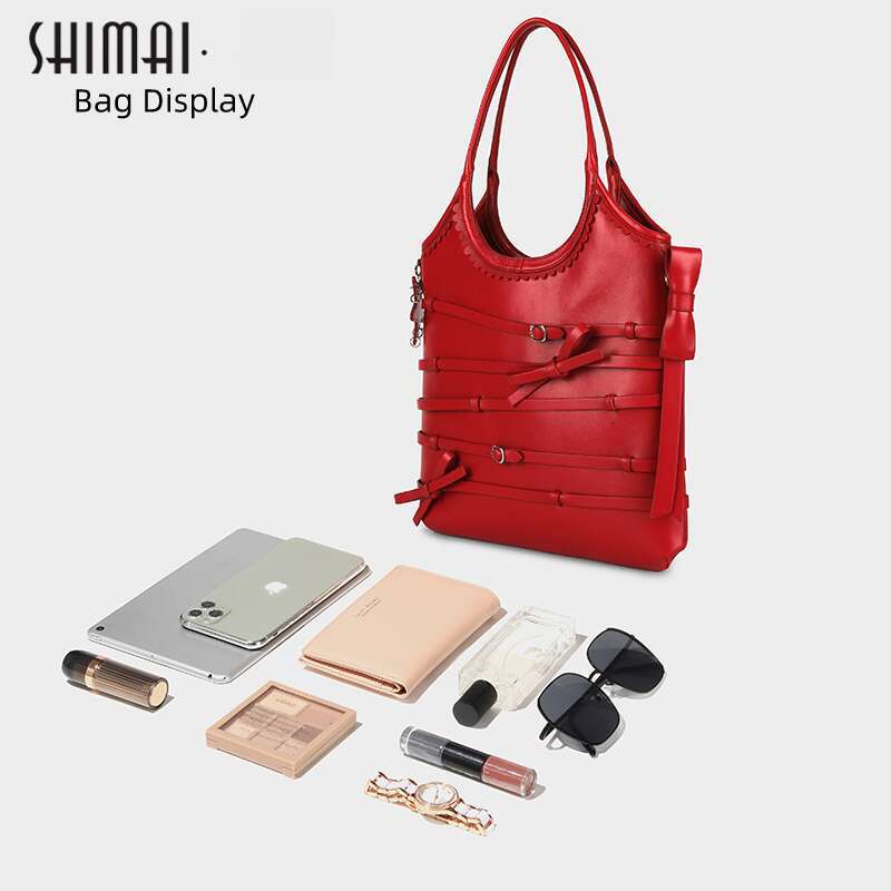 Women's Bags Designer's original SK2 bow tie strap handbag, women's red tote bag, large capacity commuting armpit shoulder bag