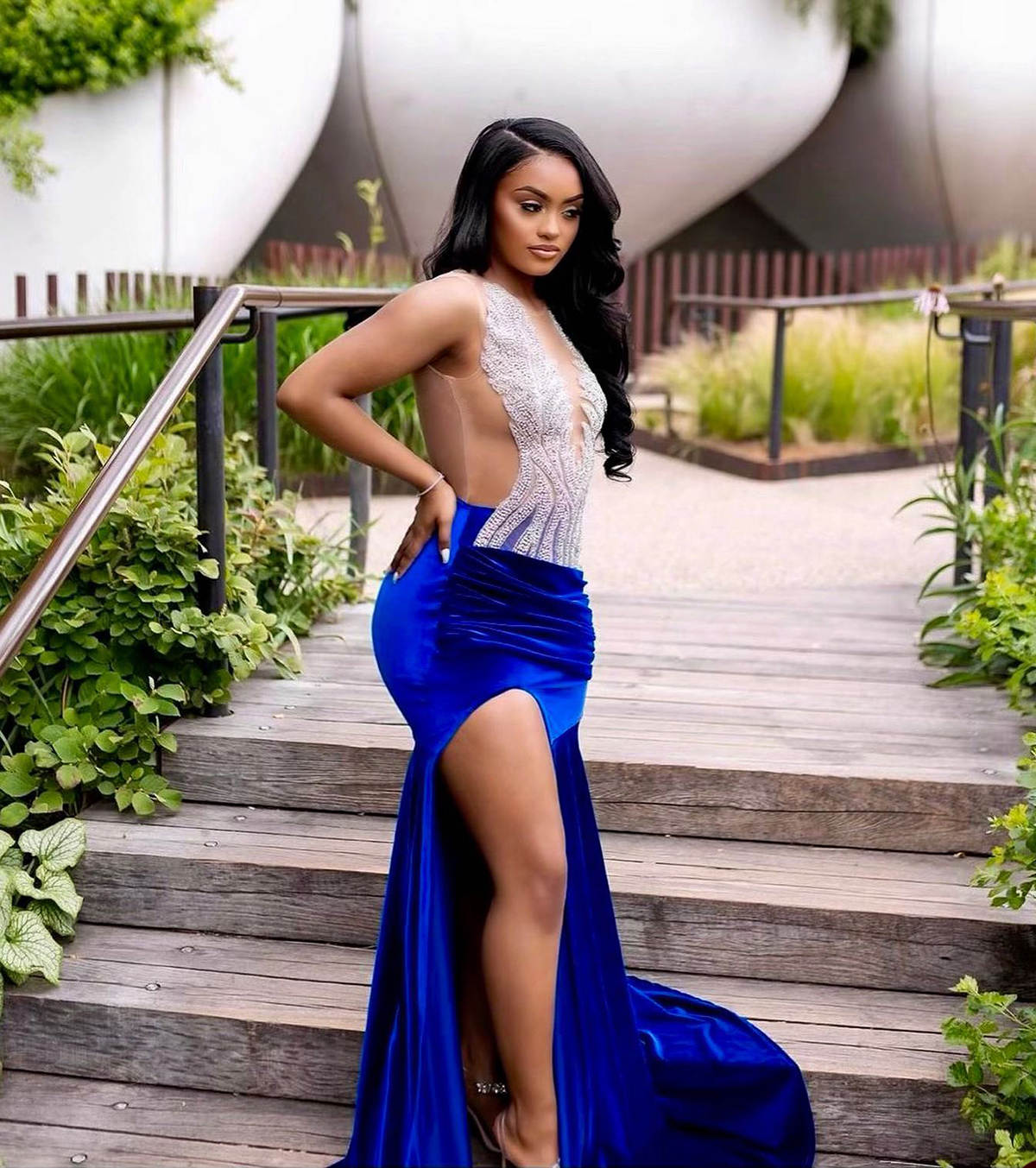 Prom Dresses Customized Royal Blue Lace Appliques Mermaid Evening Party Gowns Guest vestidos de noche