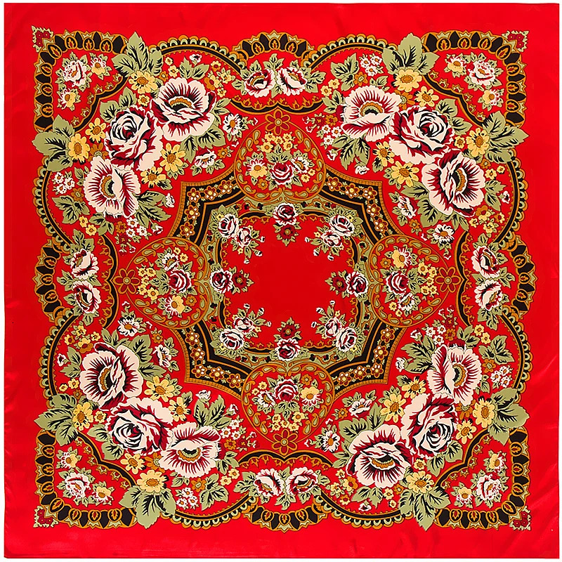130cm Bohemia Print Winter Silk Scarf Women Twill Floral Turban Headband Large Hijab Square Scarf Shawl 250110