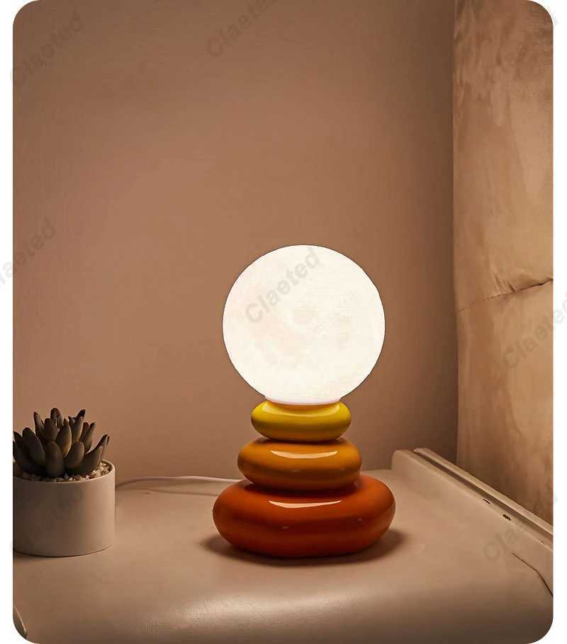 Colorful Stone Table Lamp Bedroom Bedside Lamp Creative Nordic Stacked Stone Shape Living Room Advanced Atmosphere Night Light Z250211