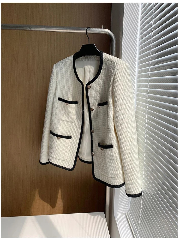Oversize 3XL Vintage Tweed Jackets Korean Elegant Coat Women Spring Outwear Single Breasted Crop Top Streetwear Jackets 250210