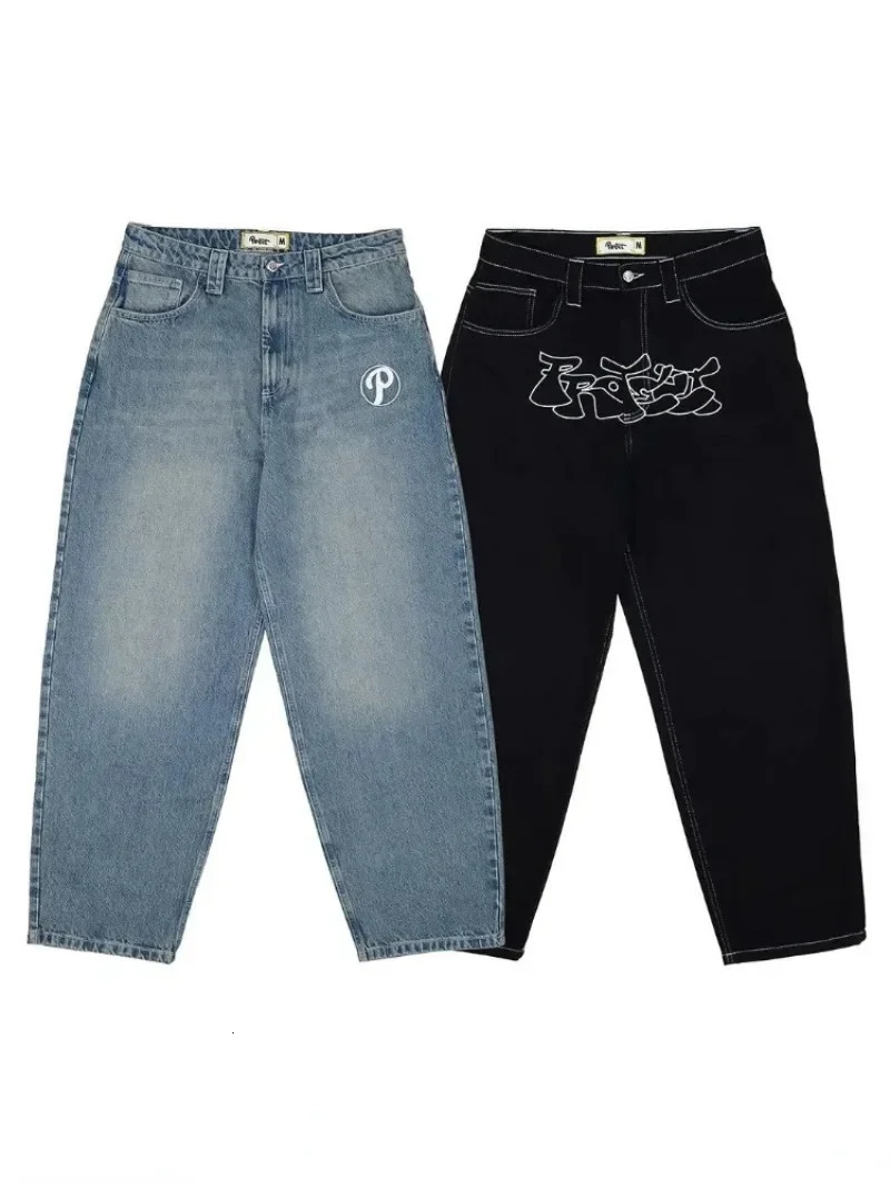PROTECT Streetwear Y2K Jeans mens Pants Harajuku Hip Hop Letter y Vintage Blue Baggy High Waist Wide Leg Trouser w250210