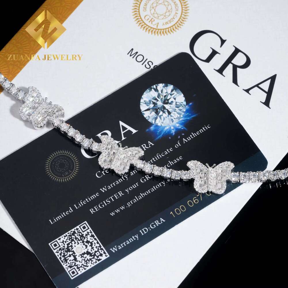 Dia Tester Pure Sier Hip-Hop Jewelry Butterfly VVS Silica Tennis Bracelet