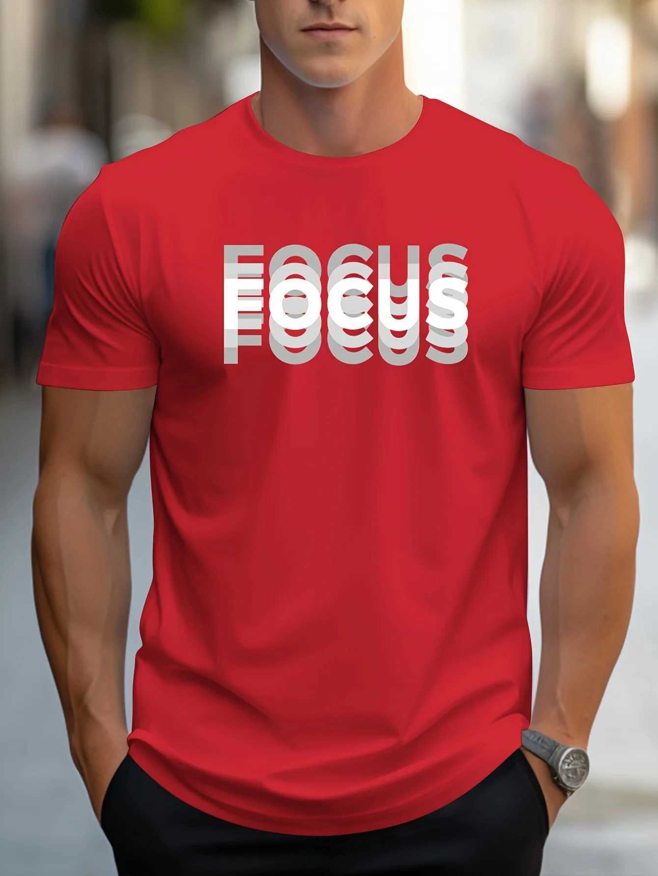 Mens 100% Cotton Casual Sports Loose Oversized Focus Print O-neck Short Sleeved T-shirt Tops Fashion Streetwear Cotton ClothingXJ250211
