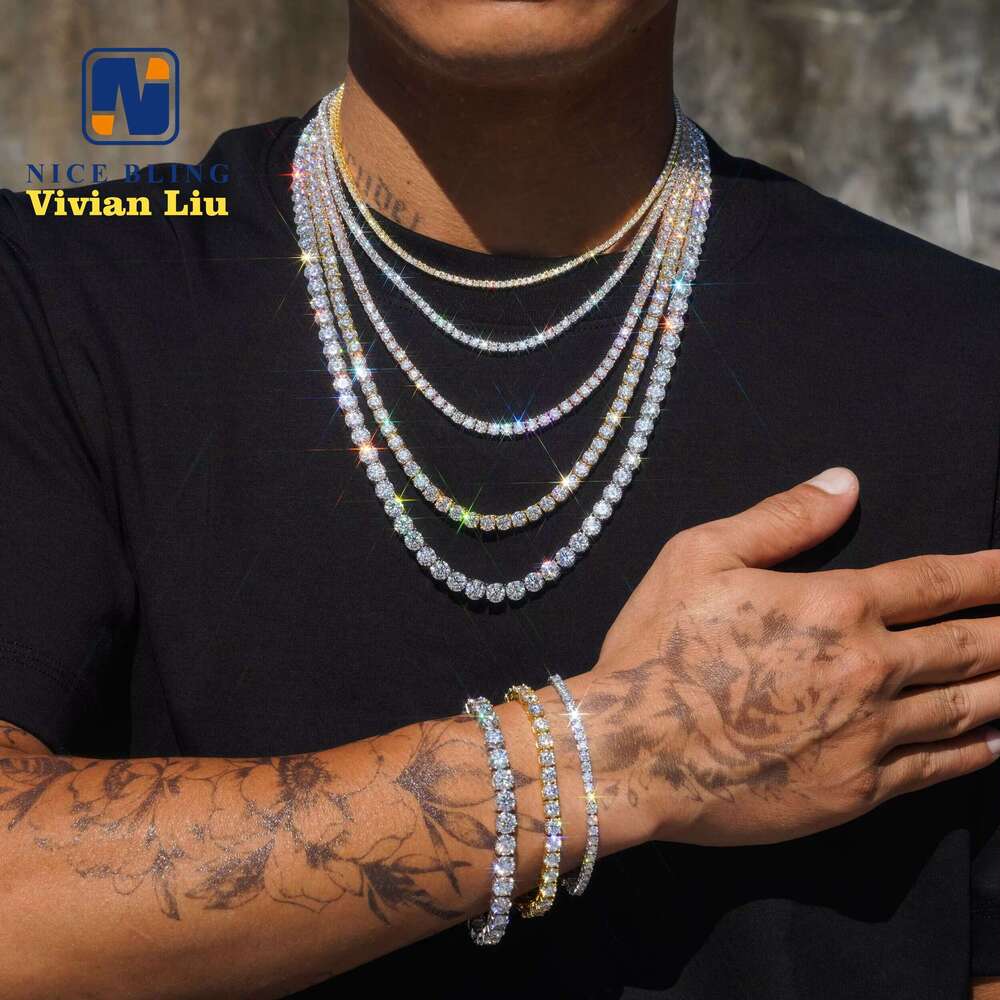 Wholesale Price Sterg Sier Bracelet Necklace Vvs Moissanite Hip Hop Jewelry Iced Out Dia Tennis Chain