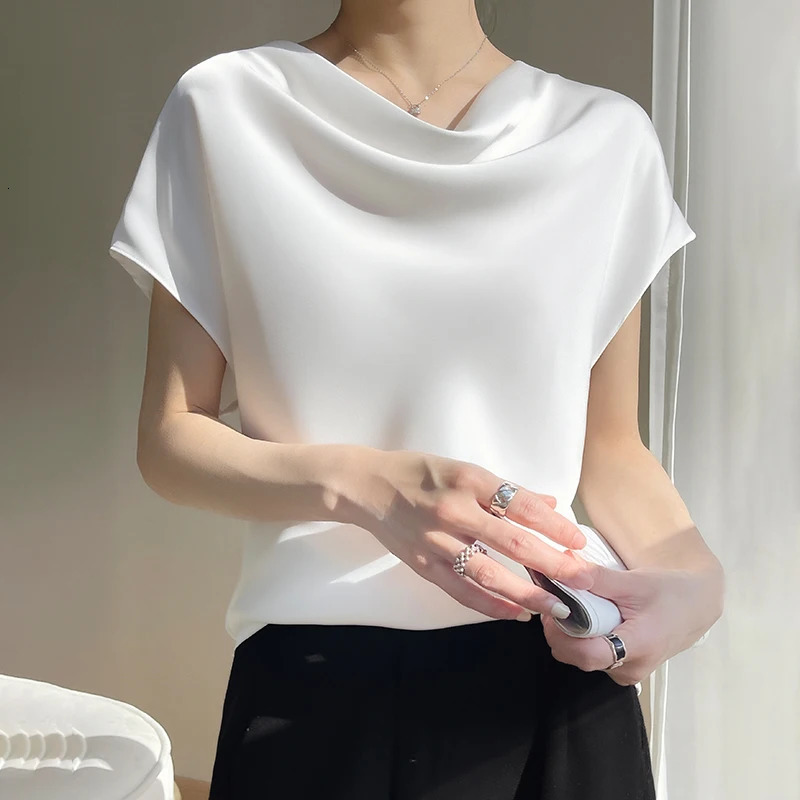 Silk Womens TShirts Summer Crew Neck Short Sleeve Tees Casual Solid Color Bottom TShirt Loose Female Tops Pullover Clothe 5XL 250211