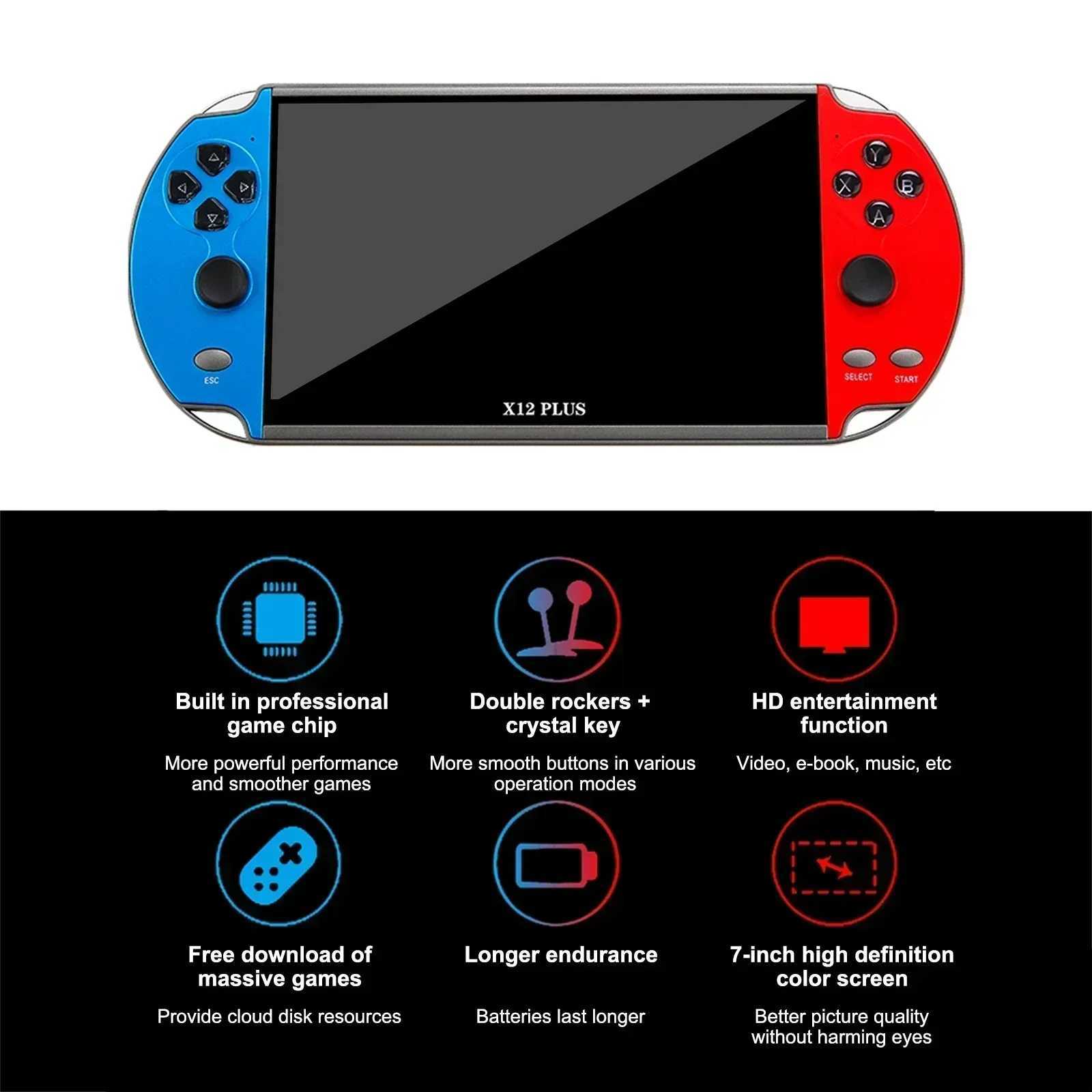 X12 Plus Handheld Video Game Console 7inch IPS Sn 16G Retro 10000+Classic Games 4K HD Game Machine For PSP FC GBA NESXJ250211