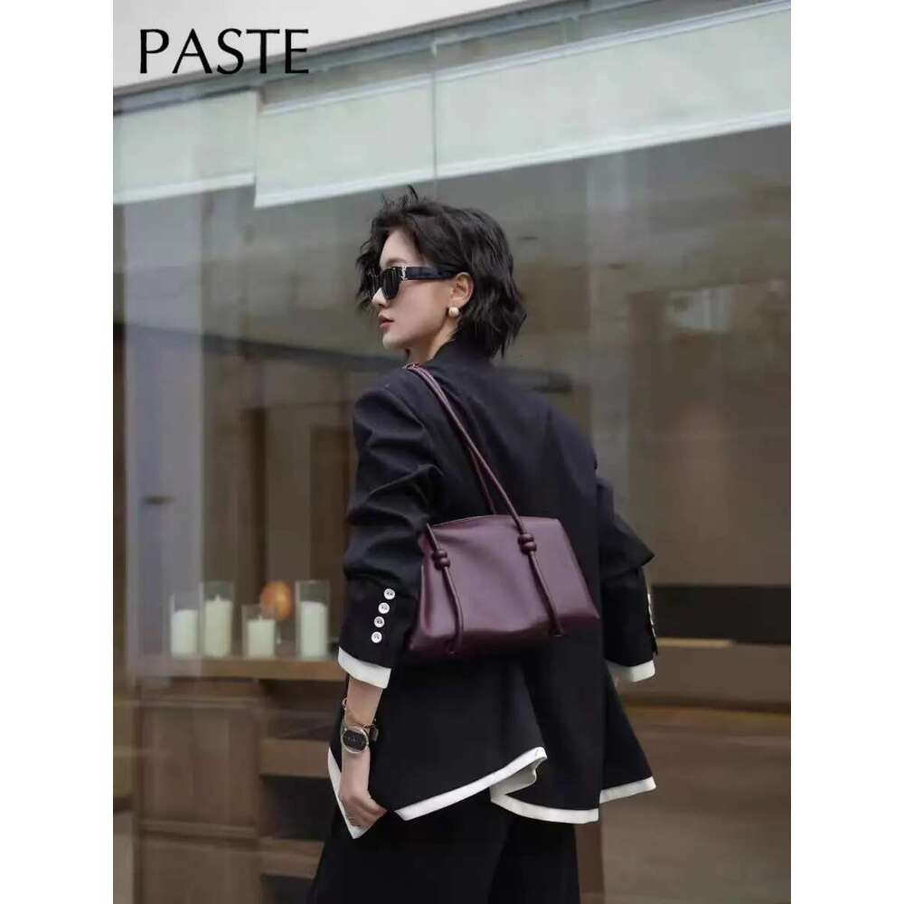 Vintage Simple Long-Handle Easy To Wear Women Tote Wine Red Genuine Cow Leather Female Shoulder Bag Rope Strap Travel Handbag