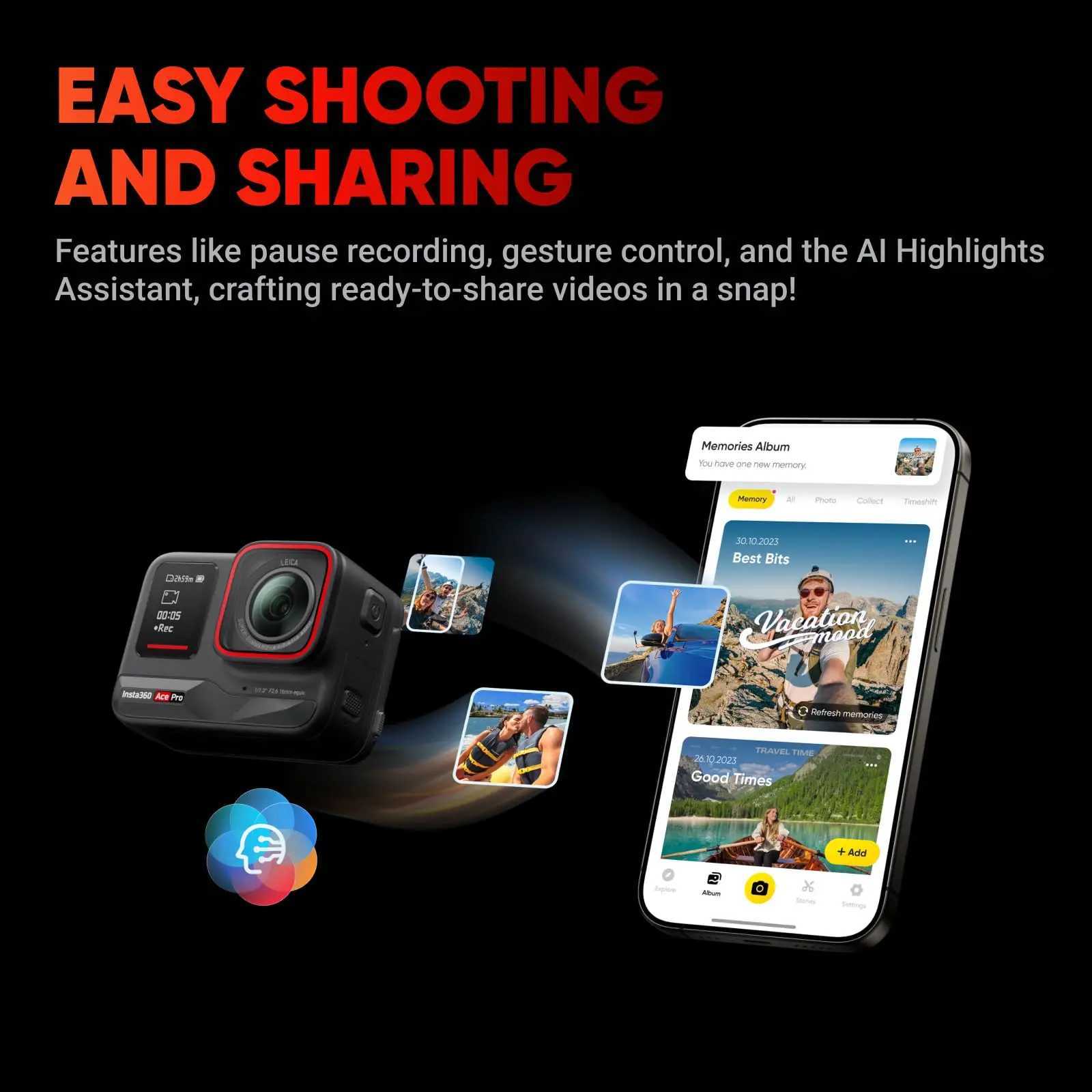 Insta360 Ace Pro - 8K/4K Leica Action Camera Flagship 1/1.3 Sensor Super Lowlight Performance StabilizationWaterproof X250210