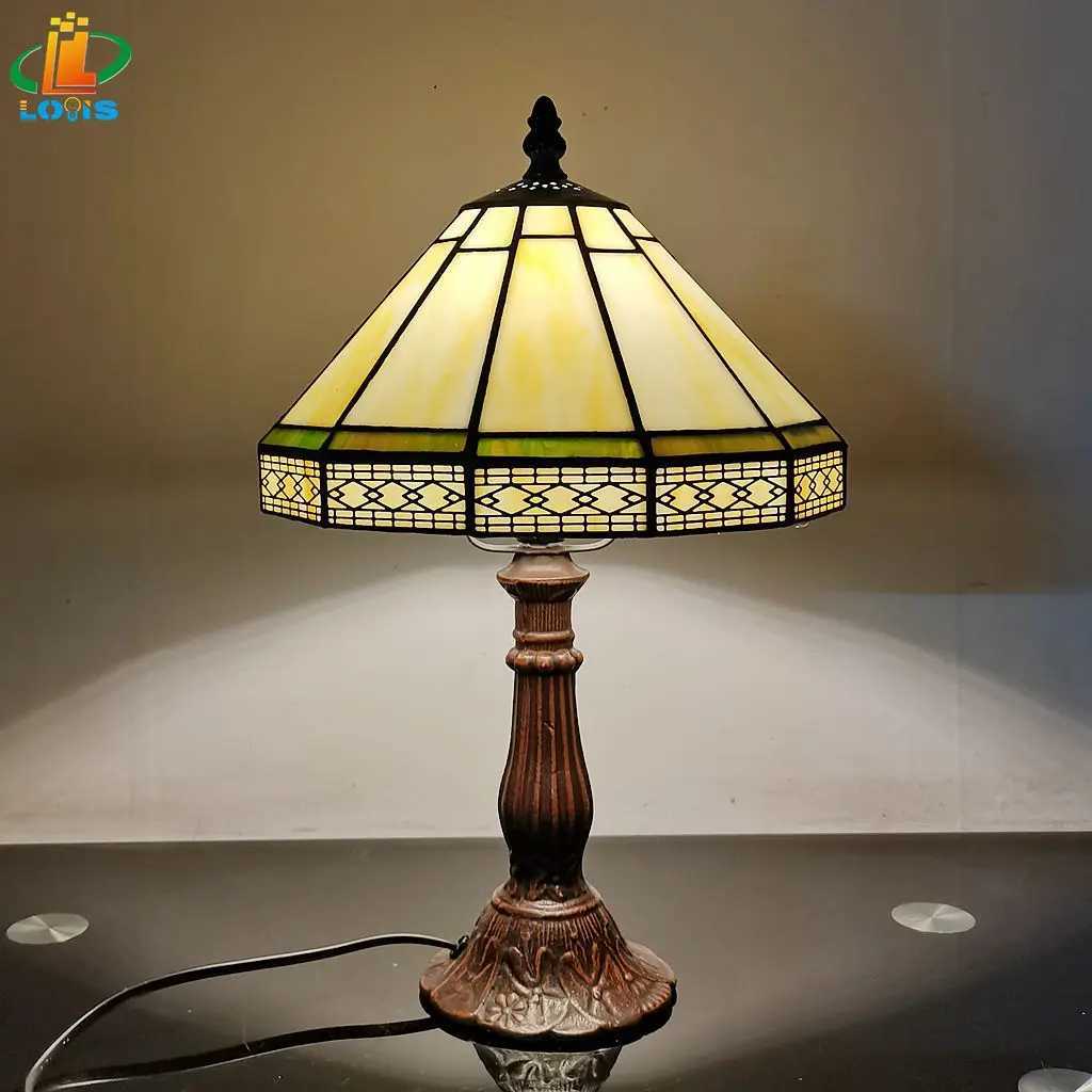 22CM Minimalist European Geometric Small Table Lamp Tiffany Style Living Room Bar Decoration Office Desk Glass Lighting Z250211