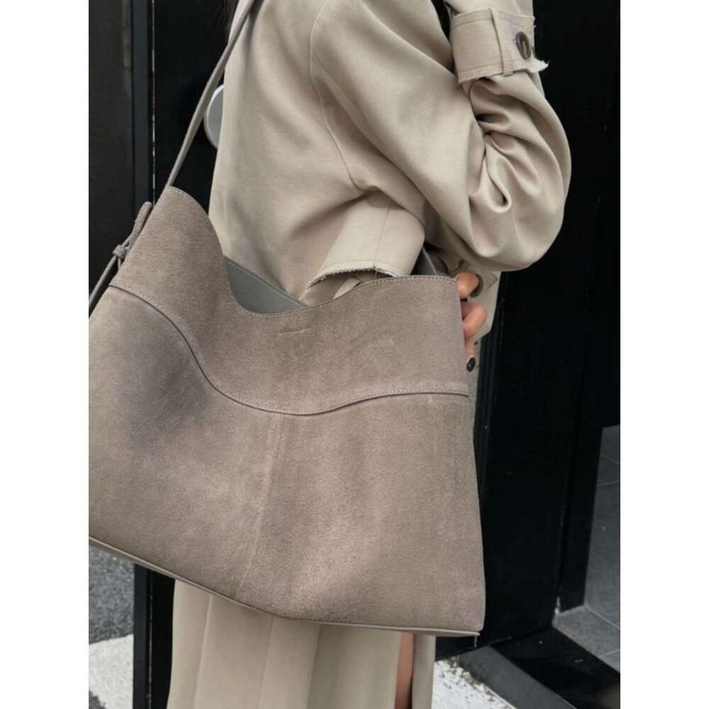 Women's Bags Genuine leather Maillard bag, women's bag, frosted cowhide commuting shoulder bag, underarm bag, large capacity tote bag