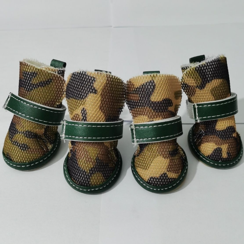 Summer Dog Shoes Mesh Magic Tape Camouflage Color Soft Sole Anti Slip Breathable Fashionable Pet , French Bulldog, Pomeranian Small And Medium-sized D