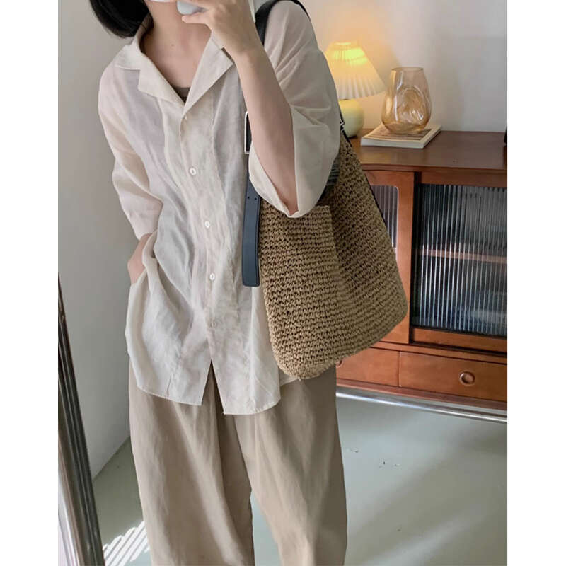 Women's Bags beach bag Knitted bucket for women in summer new high-end, niche, large capacity, lazy style commuting shoulder bag