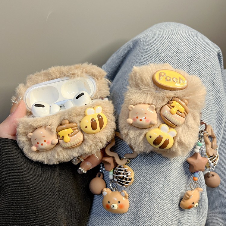 Ins Cute Plush Honey Pot Bear Suitable Pro Protective Cover 2 3 4 Bluetooth Wireless