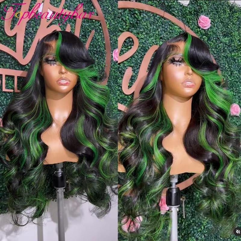 Peruvian Green Highlight Wig Human Hair Colored Green 13x4 Lace Front Human Hair Wigs for Women Synthetic Full Lace Front Wigs