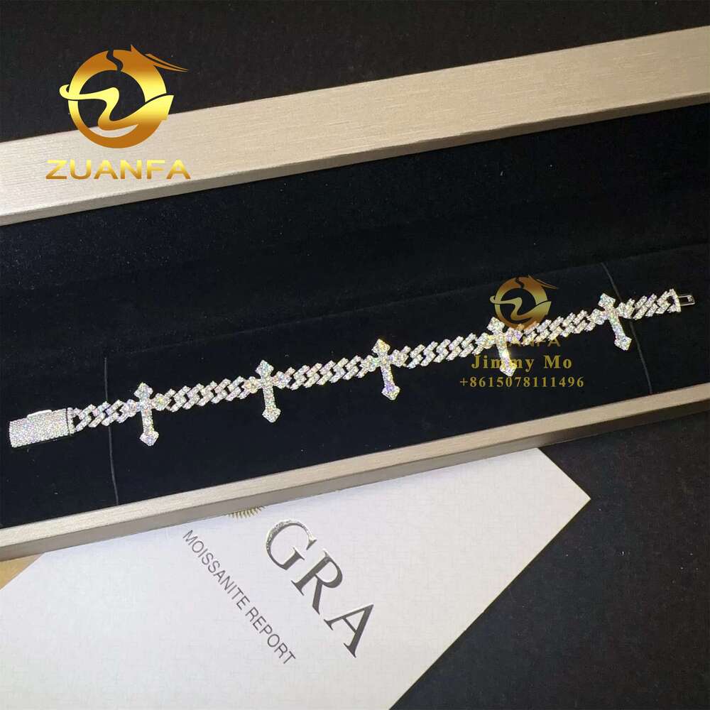 Rapper Jewelry Iced Out Cross Design Moissanite Chain 6Mm Hip Hop Sier Cuban K Bracelet