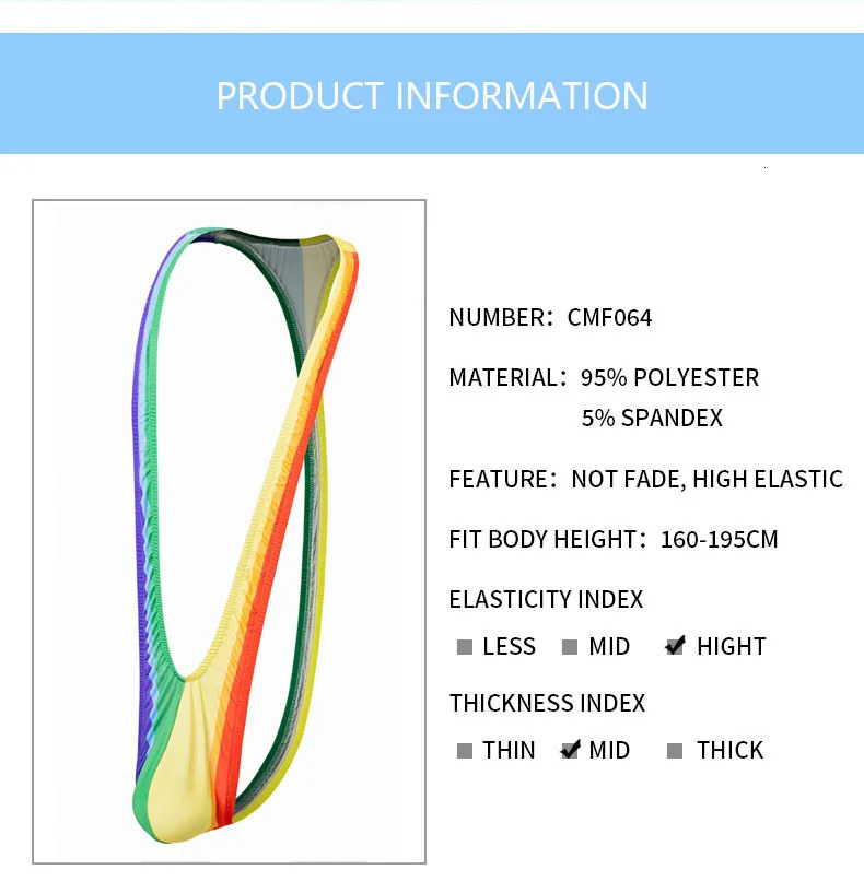 Mens sexy underwear open thong Mankini rainbow one-piece swimsuit thong underwear swimsuit 250207