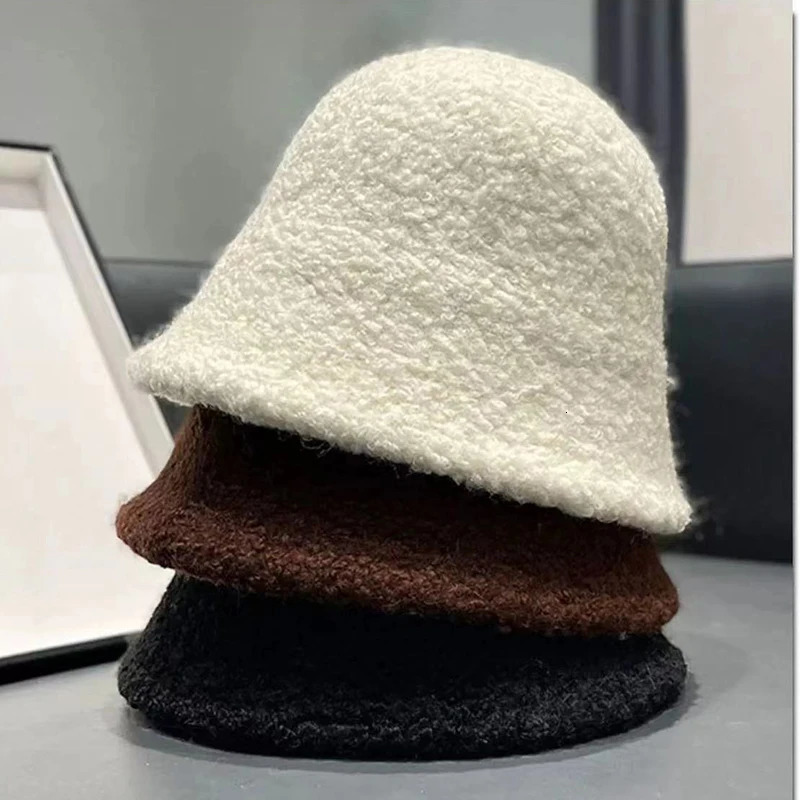 Autumn Winter Hats for Women Classic Simple Wool Lamb Bucket Warm Fisherman Cap Versatile Fashion Japanese Ladies Pannama 250110