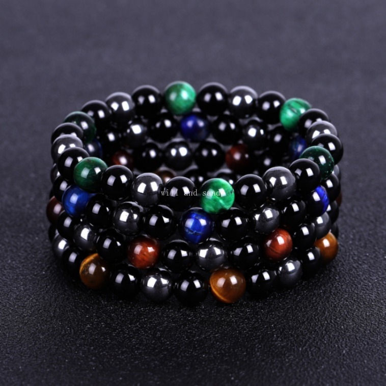 Strand Hematite Tiger Eye Black Onyx Beaded Bracelet Natural Stone Bead Bracelets Wristband for Men Women Fashion Jewelry