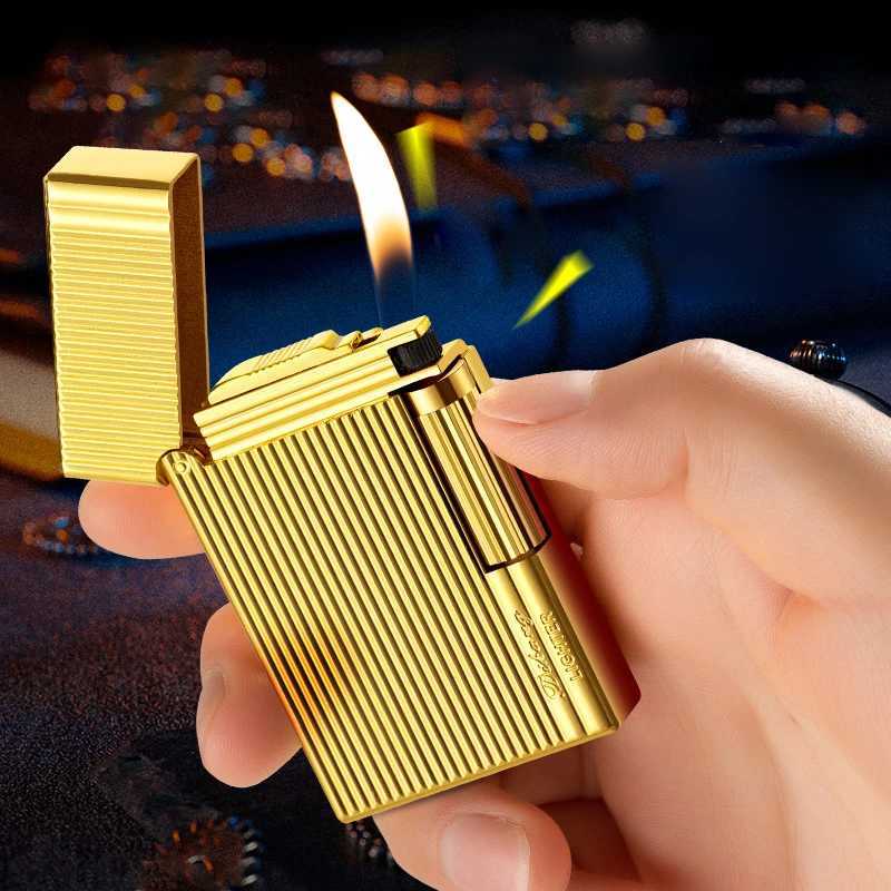 Metal Stripe Loud Lighter Unusual Lighters Cigarette Lighter Creative Wheel Lighter Butane Gas Lighter Open Fire Square LighterT250211