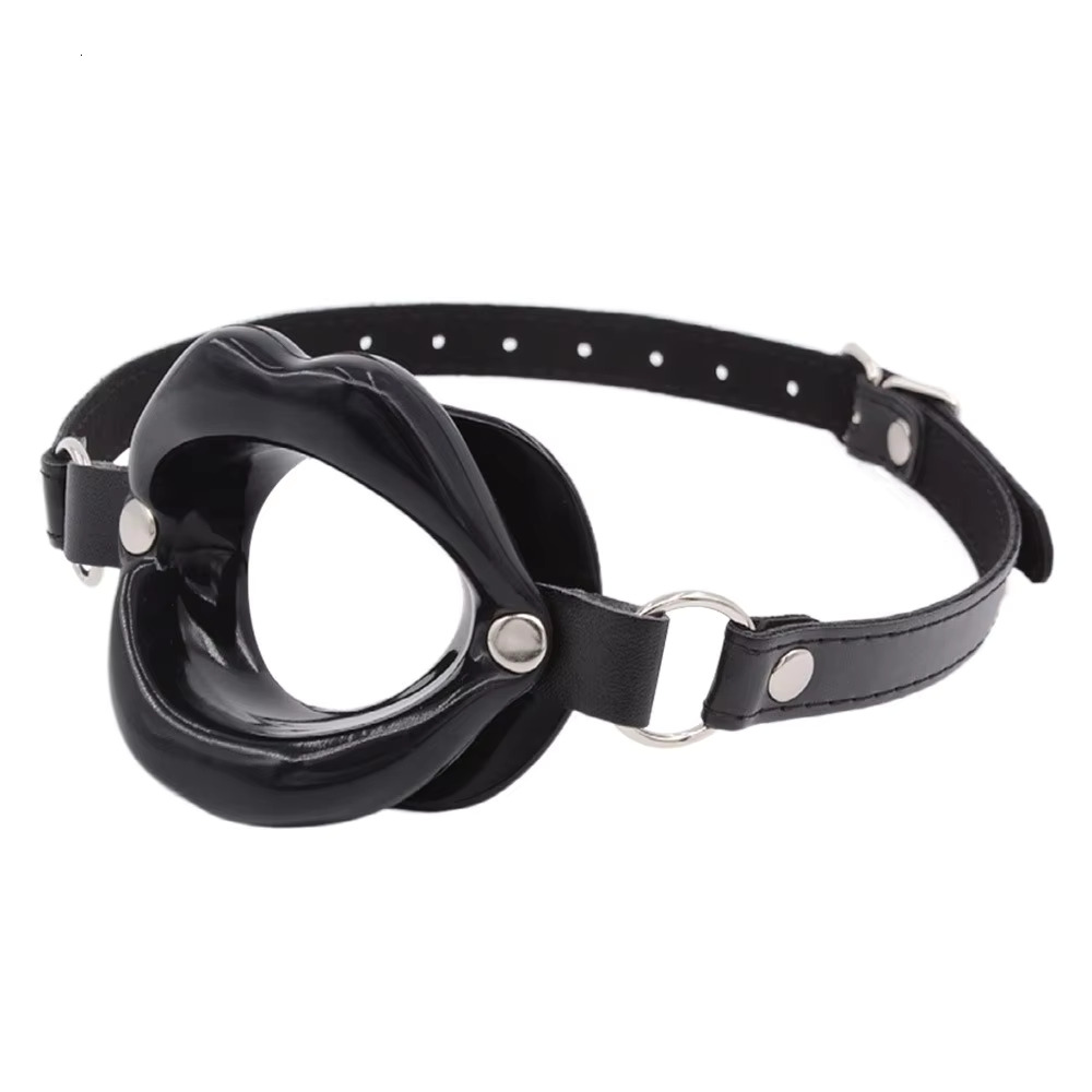 PU Leather Silicone BDSM Bondage Lips Ring Open Ball Adult Slave Erotic Sex Toy For Couples Toys Mouth Gag Games female