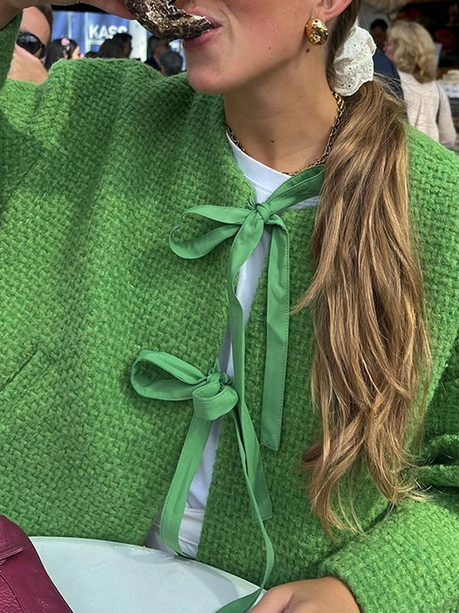 Women Autumn Jackets Casual Long Sleeve Tie-up Front Cropped Blazers Cardigans Business Coats for Female Outerwear Daily 250210