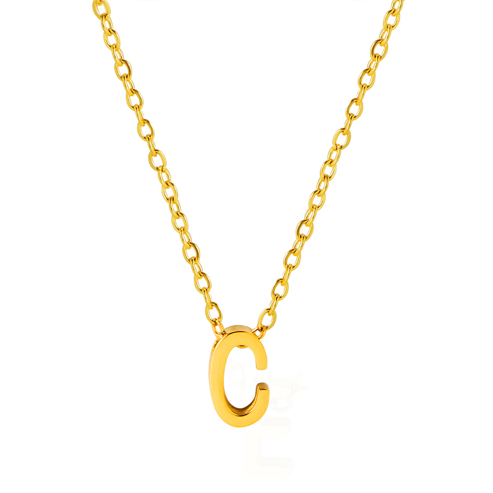 Elegant 18K Real Gold Plated Stainless Steel Capital Letter Pendant Necklace for Women Ladies Exquisite Necklace Jewelry Gift for Valentine's Wed